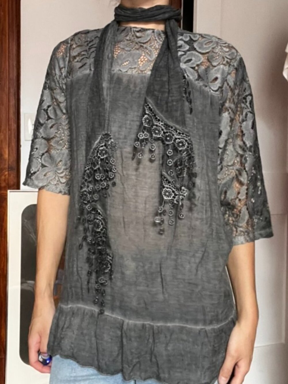 Grey Sheer Top and Scarf